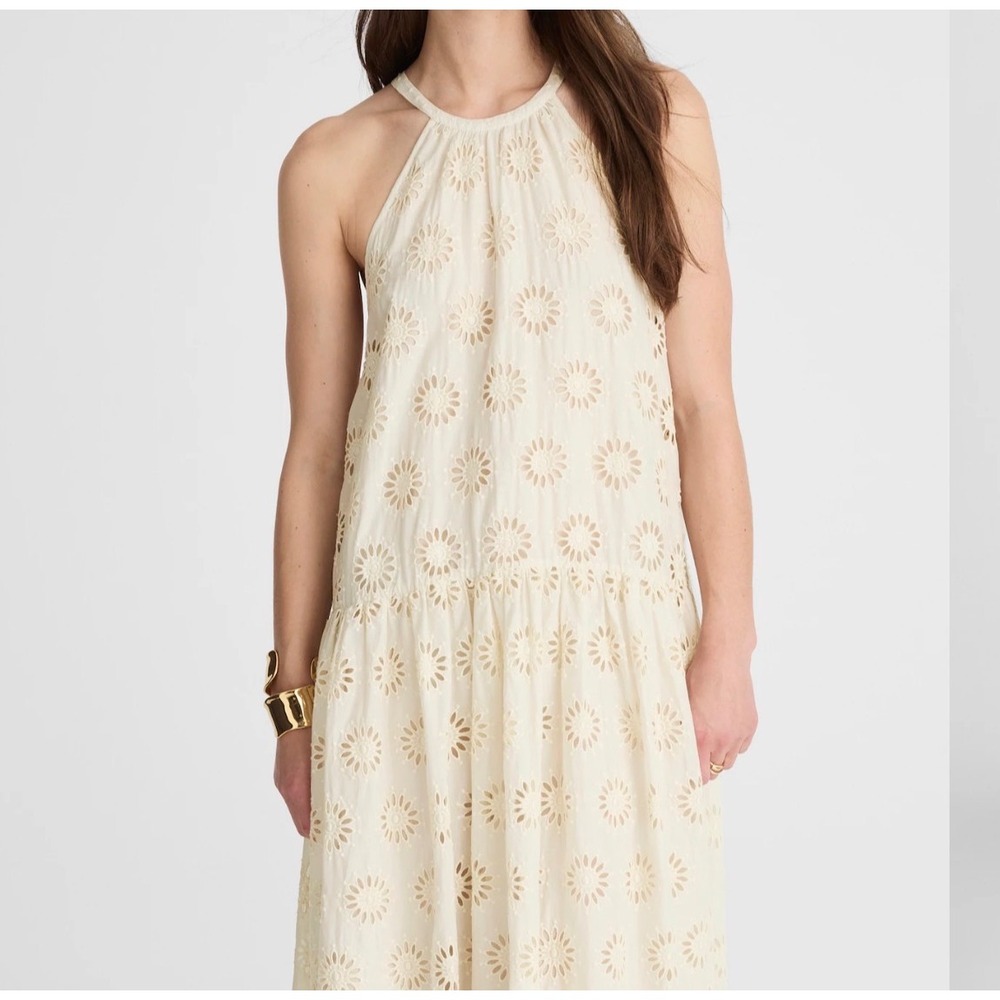 Madewell Halter Floral Eyelet Drop Waist Maxi Dress Antique Cream size L NV409 - Picture 4 of 13